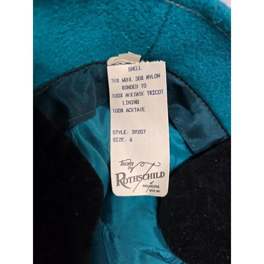 Vintage Rothschild Turquoise Wool Cloche Hat With Quirky Black Band